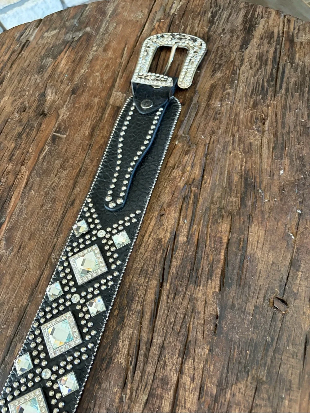 Women's Black Crystal Western Belt with Ornate Silver Buckle small